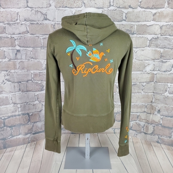 Rip Curl Hoodie Olive Embroidered Size Medium - Picture 3 of 14